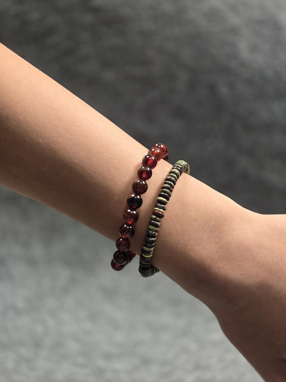 Beaded Stretch Bracelet Set - Red and Olive